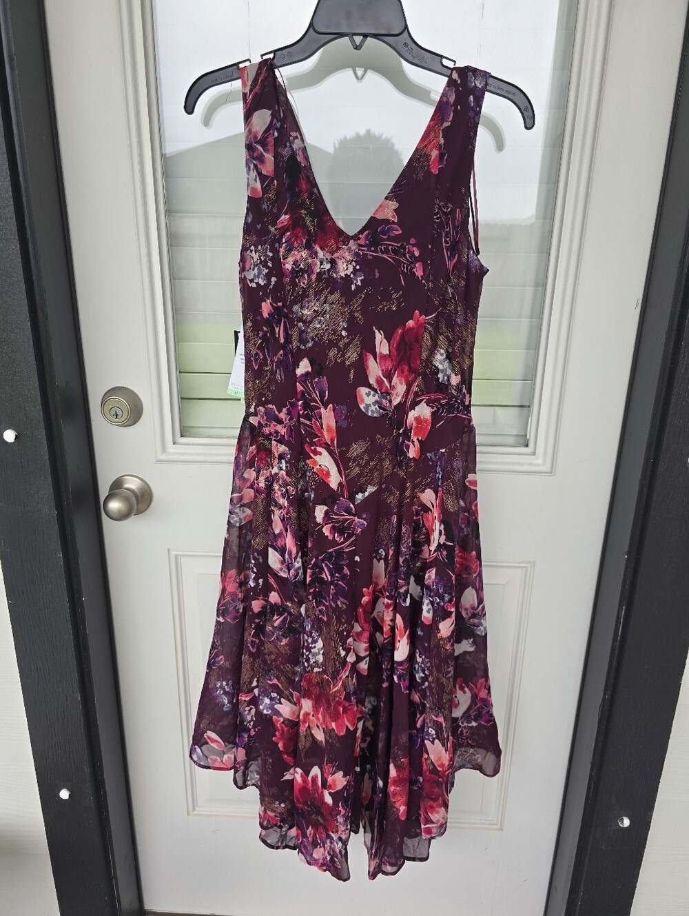 Signature by Robbie Bee Floral Midi Dress Sz 8 Purple Pink Sleeveless Cowl Neck - Picture 11 of 11